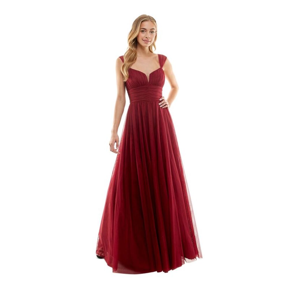 CITY STUDIO Womens Gown Dress Burgundy Sleeveless Lined Tulle Mesh Juniors 1